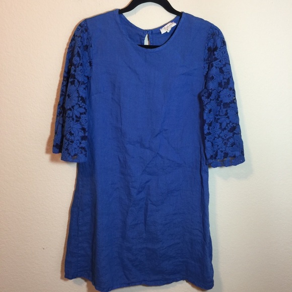 Bellambia Blue Linen Lace Crochet Shift Dress - Picture 5 of 5